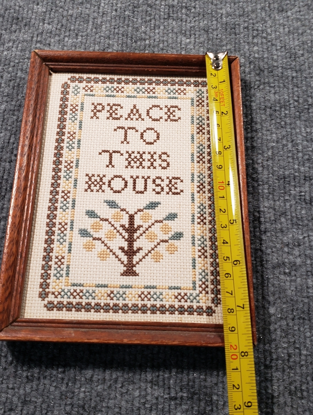 Vintage Cross Stitch Framed Padded Peace To This House Sampler Picture 8"x6" - Picture 4 of 4